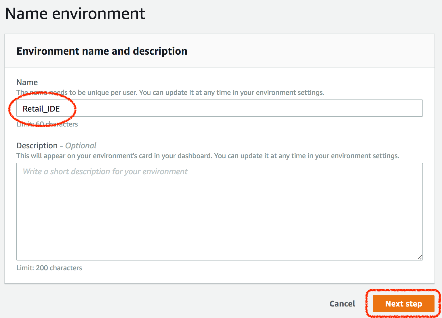 Cloud9 Name Environment